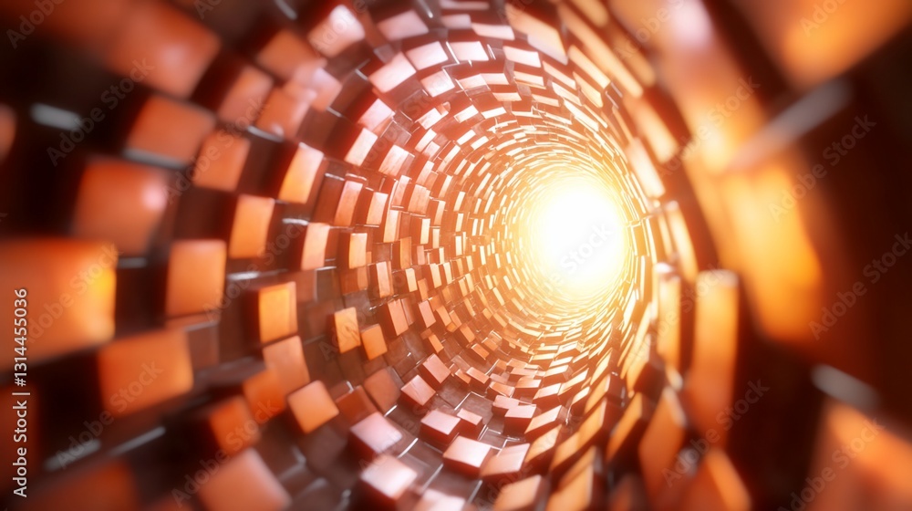 Obraz premium Glowing Orange Cube Tunnel, Abstract Background