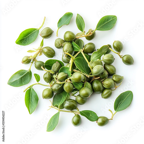 Wallpaper Mural Fresh green caper berries with lush green leaves isolated on white background food herb diet plant image spice flora Torontodigital.ca