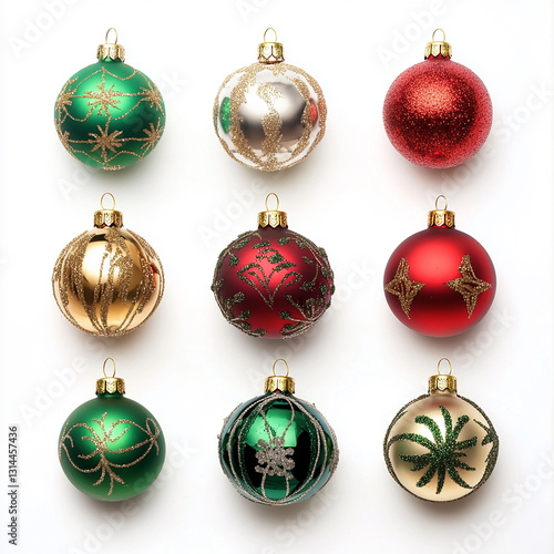 Nine sparkling christmas ornaments red green gold festive holiday decorations winter season baubles shiny new year joy
