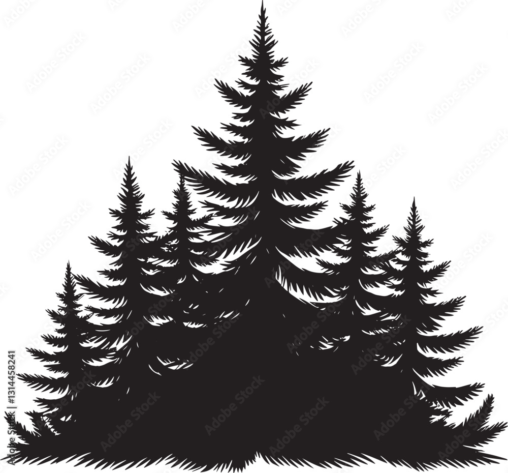 Obraz premium Pine Trees Forest Landscape silhouette vector illustration isolated on a white background
