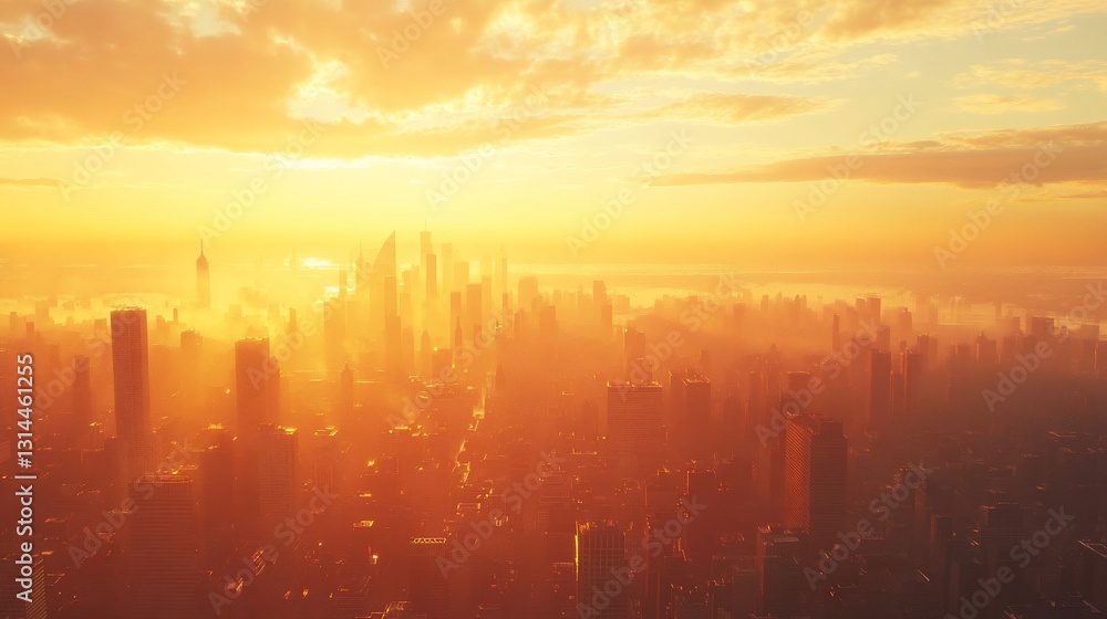 Fototapeta premium Golden Sunset over City Skyline