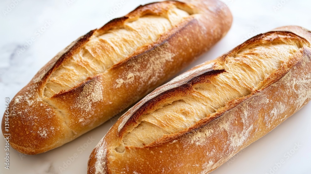 Freshly Baked Golden Baguettes on Clean White Surface Freshly Baked Golden Baguettes on Clean White Surface