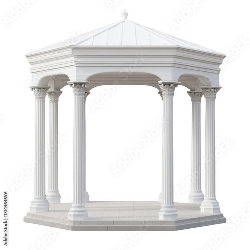 Elegant White Pavilion with Classical Columns and Decorative Roof