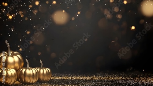 Elegant Halloween Backdrop with Luxurious Golden Pumpkins and Subtle Lighting