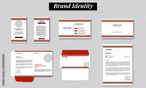 Minimal creative modern simple corporate brand office stationary items mock-up editable template including business card, ID Card, Letterhead, envelope,
file folder Design