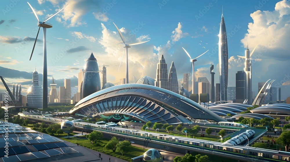 Obraz premium Futuristic Sustainable Transportation Hub Powering Eco Friendly City s Electric Transit