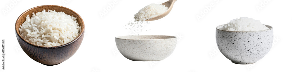 A bowl of white rice that has been freshly steamed, positioned in a black bowl, is well-suited for various culinary presentations and is isolated on a transparent background in a png file A bowl of white rice that has been freshly steamed, positioned in a black bowl, is well-suited for various culinary presentations and is isolated on a transparent background in a png file
