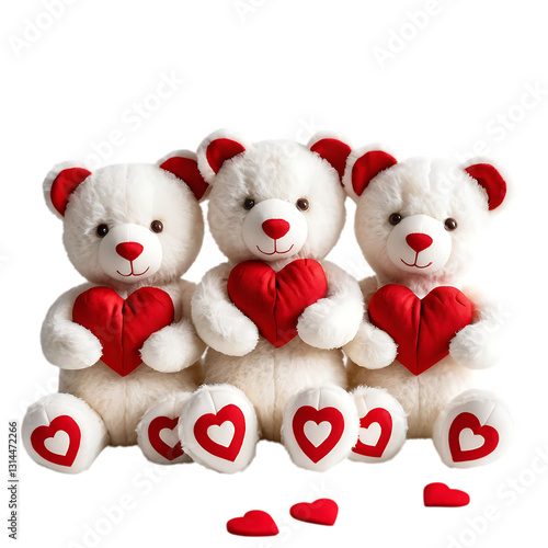 The Cutest Teddy Bear Trio Holding Different Red Heart Designs on transparent background