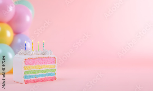 birthday party balloons, colourful balloons background and birthday cake with candles	