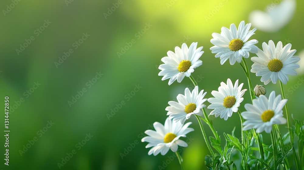 Fresh daisies blooming in a vibrant green field Fresh daisies blooming in a vibrant green field