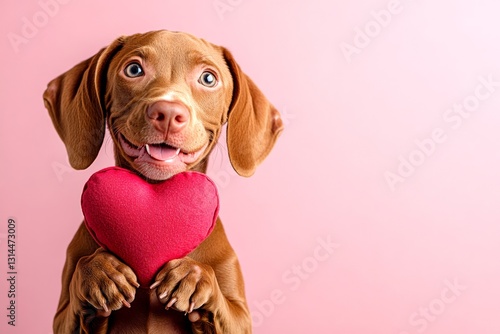 Wallpaper Mural Commercial conceptual art. Vizsla - my cherished dog. Cute vizsla doggy with critter toy red heart - symbol of love, funny greeting card. Red heart dog accessories. Animal valentines. Torontodigital.ca