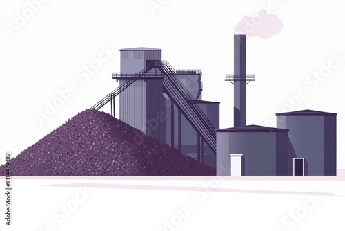 Industrial Factory with Pile of Material in Minimalist Style