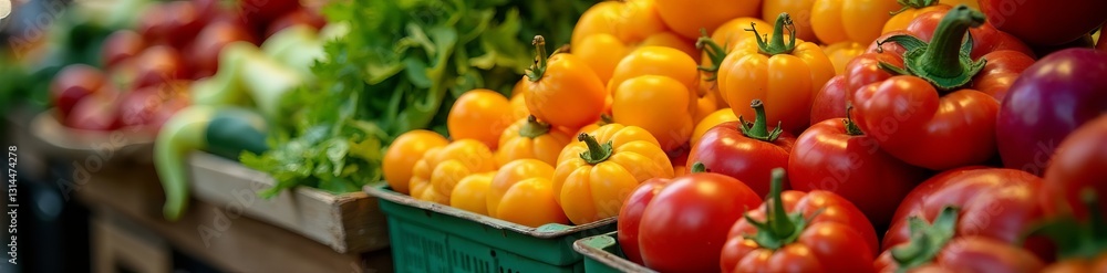Close-up of various vegetables neatly arranged at market stall, variety, display Close-up of various vegetables neatly arranged at market stall, variety, display