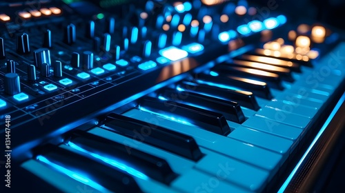 Wallpaper Mural High Tech Synthesizer with Glowing LED Buttons for Futuristic Audio Production Torontodigital.ca