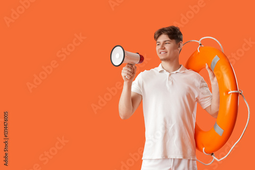 Male lifeguard with ring bu...