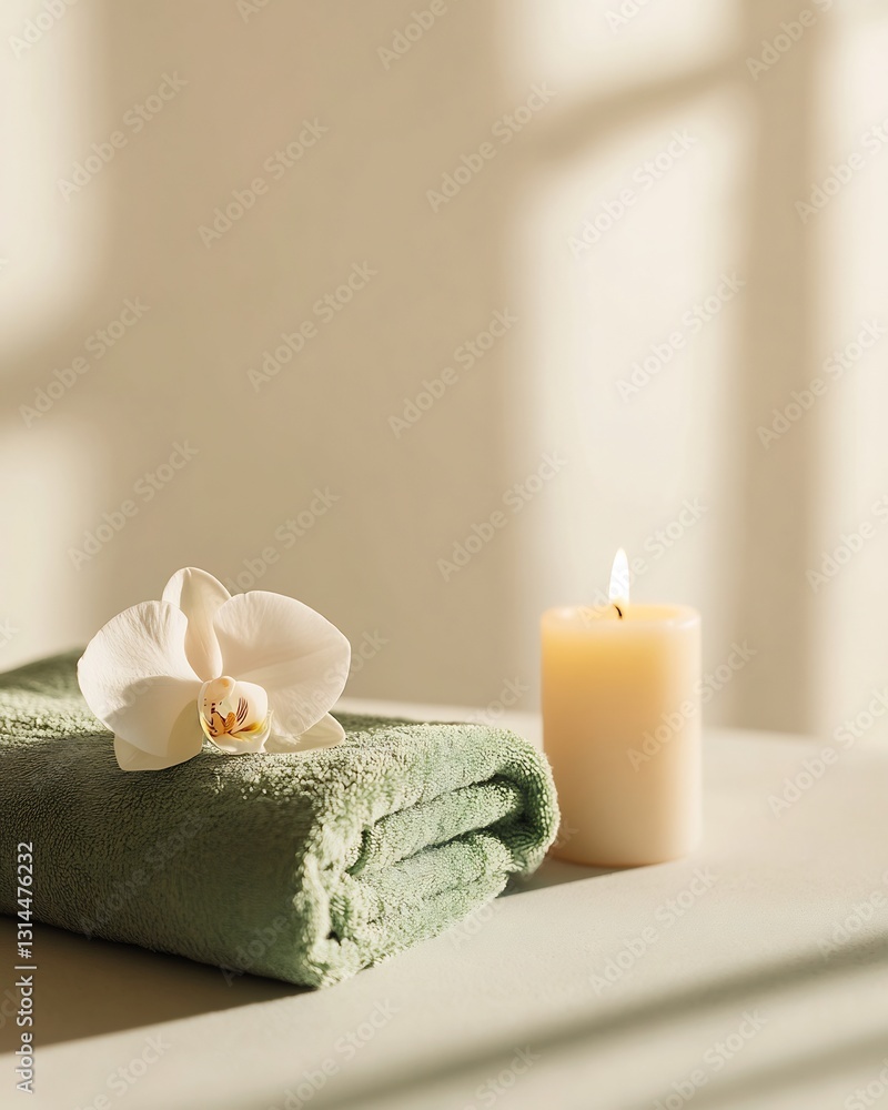 luxurious spa setup with pastel towels and orchid luxurious spa setup with pastel towels and orchid