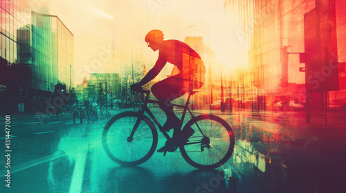 Wallpaper Mural cyclist riding through vibrant city streets, showcasing motion and energy Torontodigital.ca