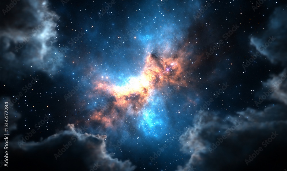 Naklejka premium Nebula in Night Sky with Clouds and Stars