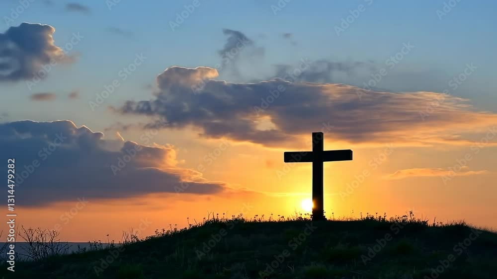 Silhouette of a cross on a hill at sunset, captured from a low-angle. The video evokes a serene, spiritual atmosphere with vibrant sky colors. Live desktop wallpaper. Silhouette of a cross on a hill at sunset, captured from a low-angle. The video evokes a serene, spiritual atmosphere with vibrant sky colors. Live desktop wallpaper.