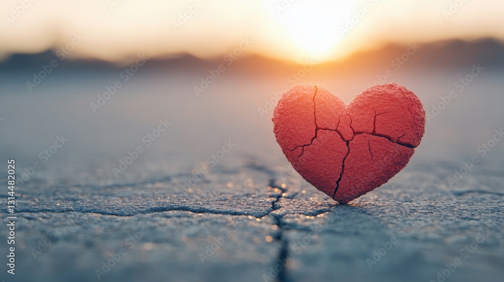 Fototapeta premium Regret over a past love, a heart too fragile to endure, mutual emotional pain. A broken heart.