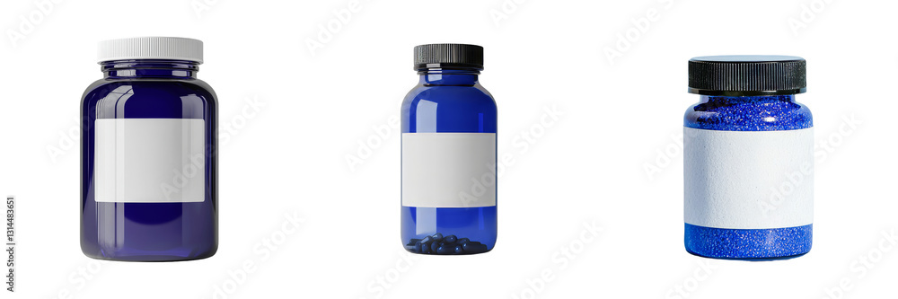 A blue plastic bottle in 3D, equipped with a white label and cap, serves as an excellent model for product packaging and branding mockups, presented on a transparent background as a png A blue plastic bottle in 3D, equipped with a white label and cap, serves as an excellent model for product packaging and branding mockups, presented on a transparent background as a png