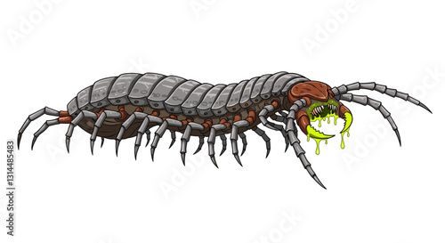 A cartoonish, monstrous centipede-like creature with a grotesque mouth and green ooze.