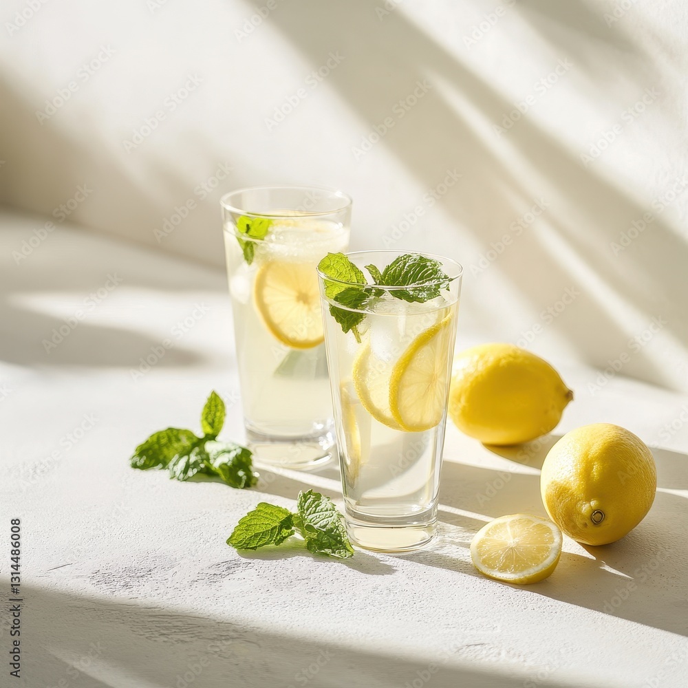 Minty Lemonade With Lemon Slices And Fresh Mint. Minty Lemonade With Lemon Slices And Fresh Mint.