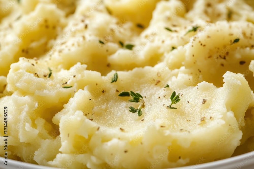 Smashed Potatoes: Homemade Creamy Garlic Thyme Potato Side Dish Close-Up Smashed Potatoes: Homemade Creamy Garlic Thyme Potato Side Dish Close-Up