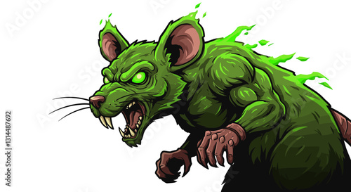 A fierce, muscular green rat with glowing eyes and an aggressive expression.