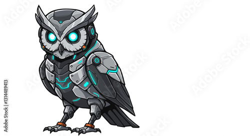 A futuristic robotic owl with glowing accents and a sleek metallic design.