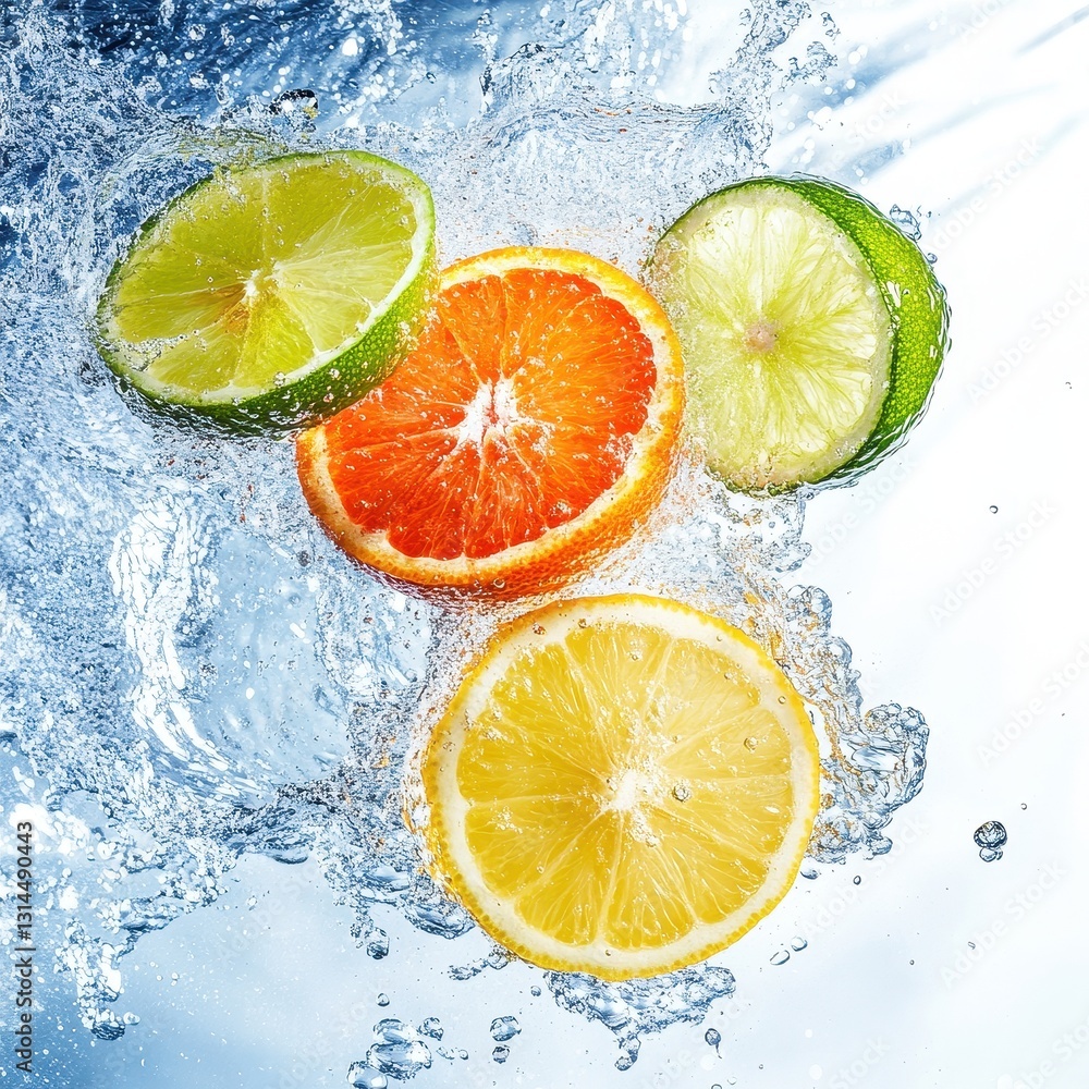 Colorful Citrus Symphony Splashing Through Water Art Colorful Citrus Symphony Splashing Through Water Art