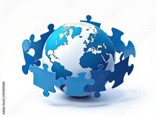 World Autism Awareness Day. Globe Surrounded by Puzzle Pieces