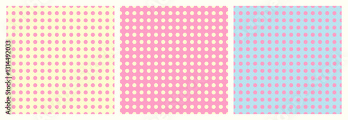 Cute polka dot vector seamless pattern. Pink, yellow, and blue naive background for textile, scrapbooking, or web design, digital illustration, etc.   