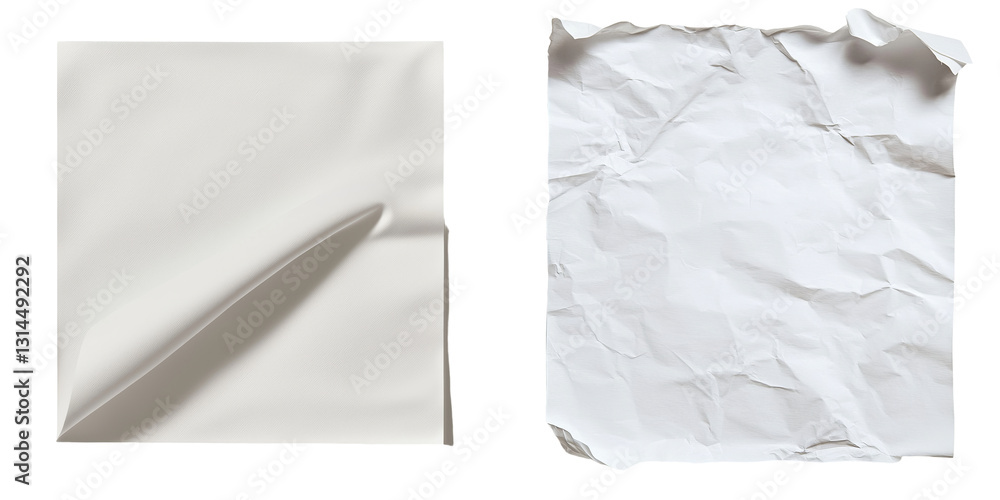 The image depicts a solitary white paper sheet with a curled edge, placed on a simple surface, making it suitable for mockups or innovative presentations, characterized by its minimalist design and The image depicts a solitary white paper sheet with a curled edge, placed on a simple surface, making it suitable for mockups or innovative presentations, characterized by its minimalist design and
