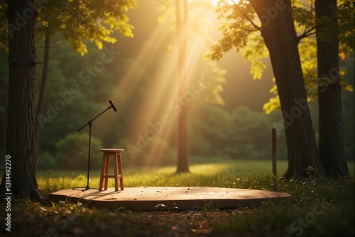 Serene Outdoor Stage  Sunrise  Woods  Mic  