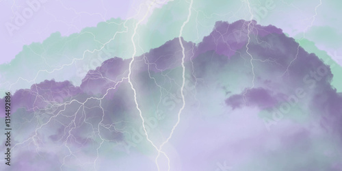 Thunder, lightnings and rain on a stormy summer night in black and white. Lightning bolts in the sky at night. Different lightning bolts isolating on black.  Bright light flare and sparks .
