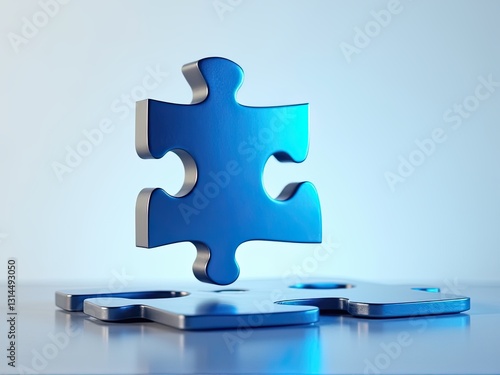 World Autism Awareness Day. Floating Blue Puzzle Piece on Gradient Background