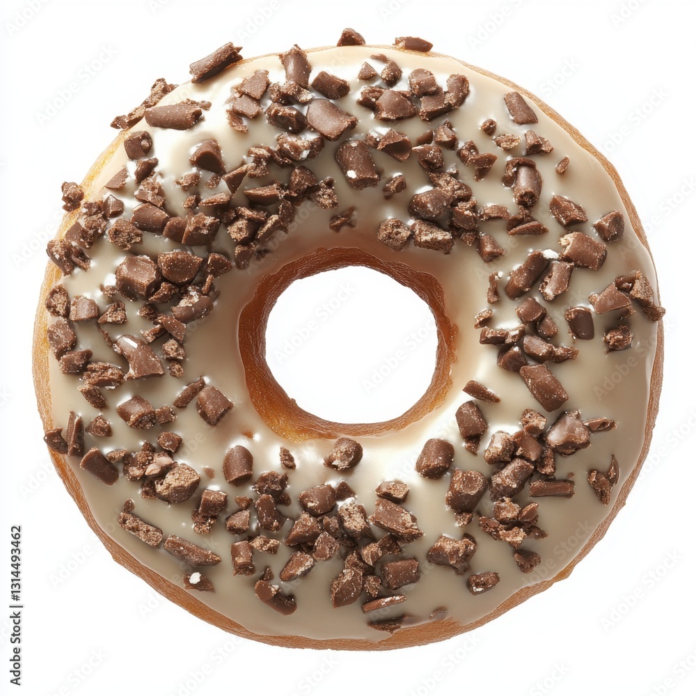Delicious donut with chocolate chips on a white background top view studio shot bakery sweet treat snack food sugar indulgence