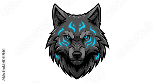 A stylized wolf head with blue markings, conveying strength and intensity.