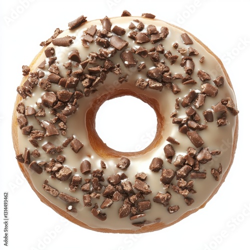 Obraz na płótnie Delicious donut with chocolate chips on a white background top view studio shot bakery sweet treat snack food sugar indulgence w salonie