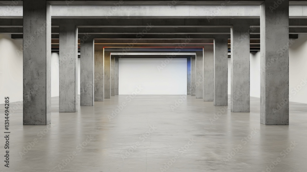 Fototapeta premium Underground brutalist structure with reinforced concrete beams, industrial construction, raw urban space