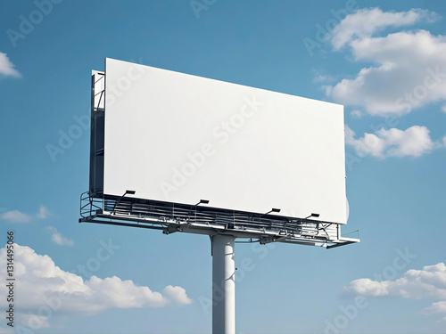 A blank white mockup background texture of a large billboard isolated against the blue sky in natural sunlight. Copy space for commercial advertisement display or shop sign on the side of the highway.