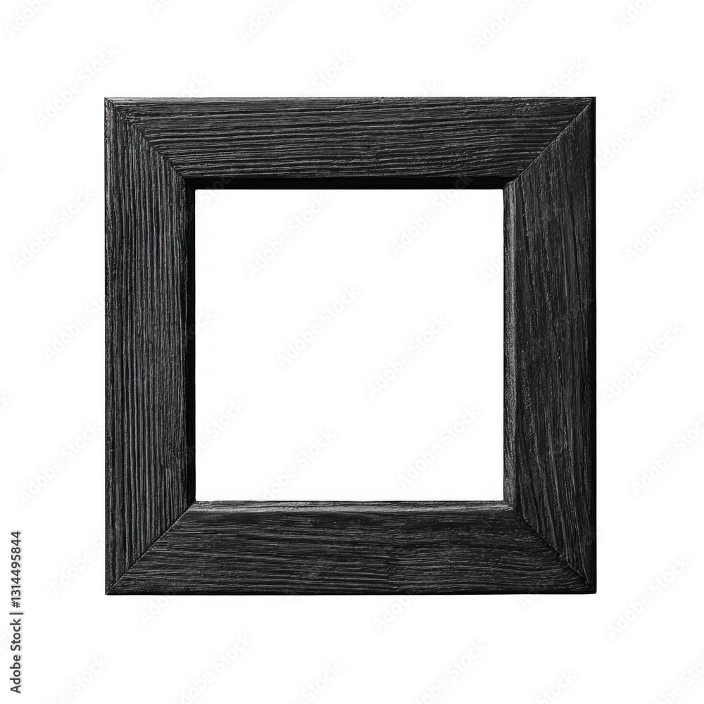 Fototapeta premium Black Wooden Frame Isolated on White Background with Texture Detail