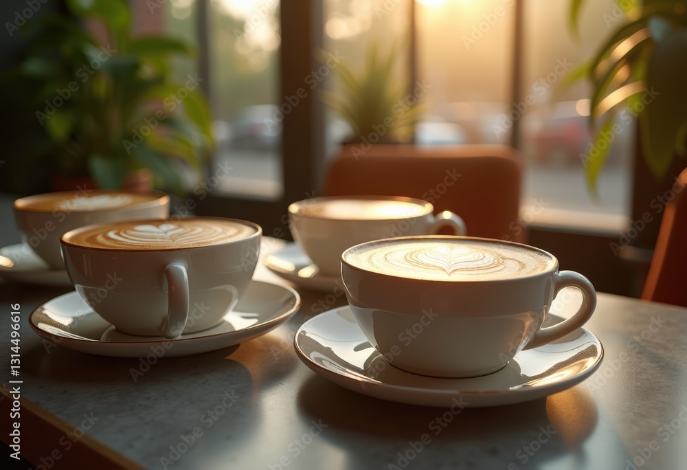 stylishly designed coffee cups showcasing unique latte art visual delight every sip, mug, beverage, presentation, drink, aesthetic, cream, foam, espresso