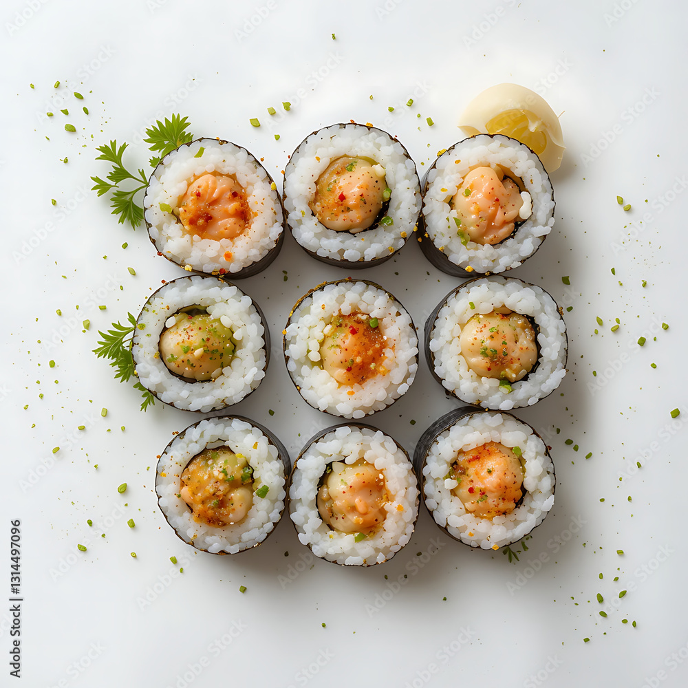 top view Sushi on white background top view Sushi on white background