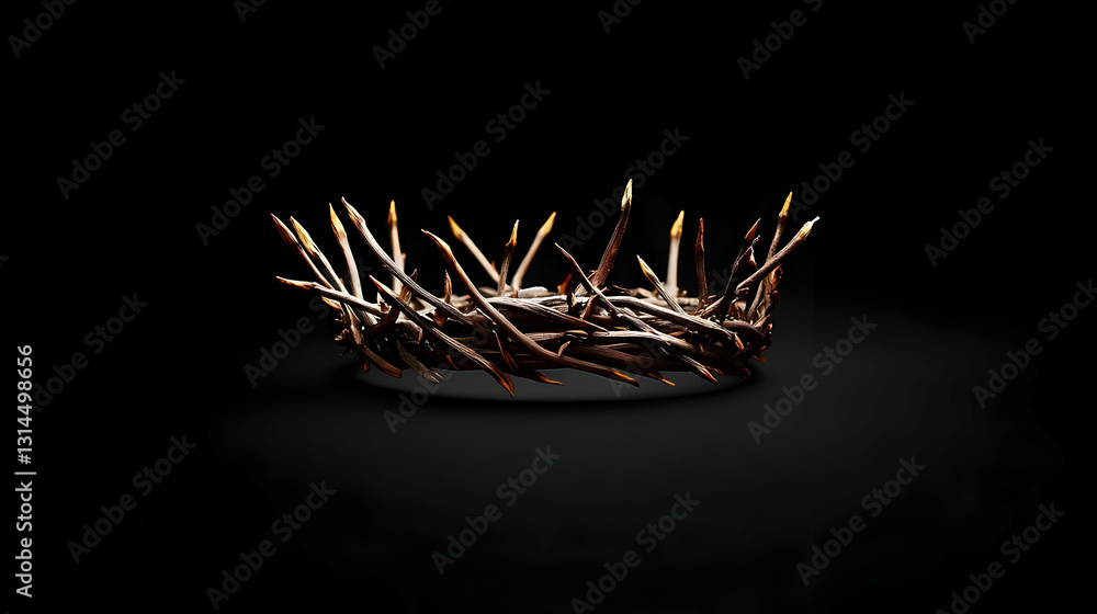 Fototapeta premium Illuminated Crown Of Thorns On Dark Background Symbolizing Sacrifice And Redemption