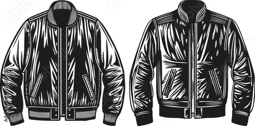 Bomber jacket Black sketch fashion drawing illustration template.