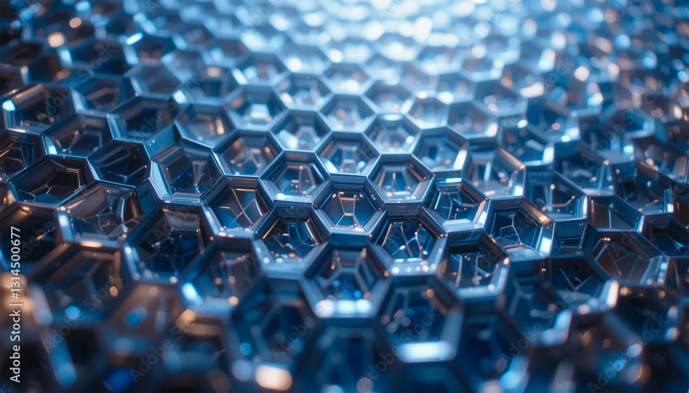 Abstract honeycomb pattern with blue metallic reflections Abstract honeycomb pattern with blue metallic reflections