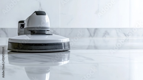 Robotic vacuum cleaner on marble floor photo