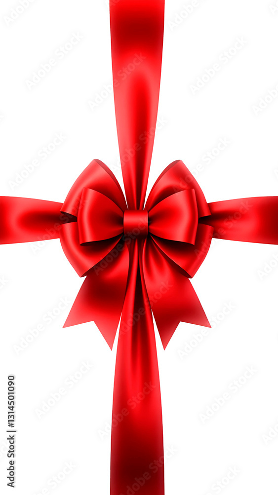 Red gift bow with flowing ribbon isolated on white or transparent png, featuring a glossy texture and elegant, symmetrical shape for festive occasions. Red gift bow with flowing ribbon isolated on white or transparent png, featuring a glossy texture and elegant, symmetrical shape for festive occasions.